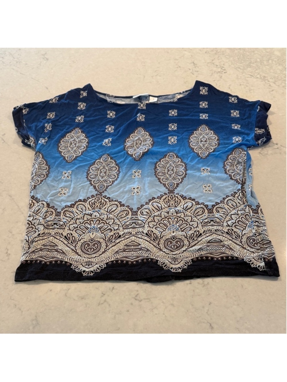 Chicos Blue Patterned Top Women Medium